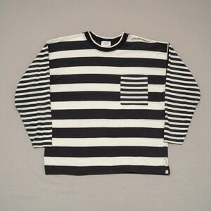 Vintage 80s 90s TJW Mervyns Striped Long Sleeve Thick Thin Black White Med